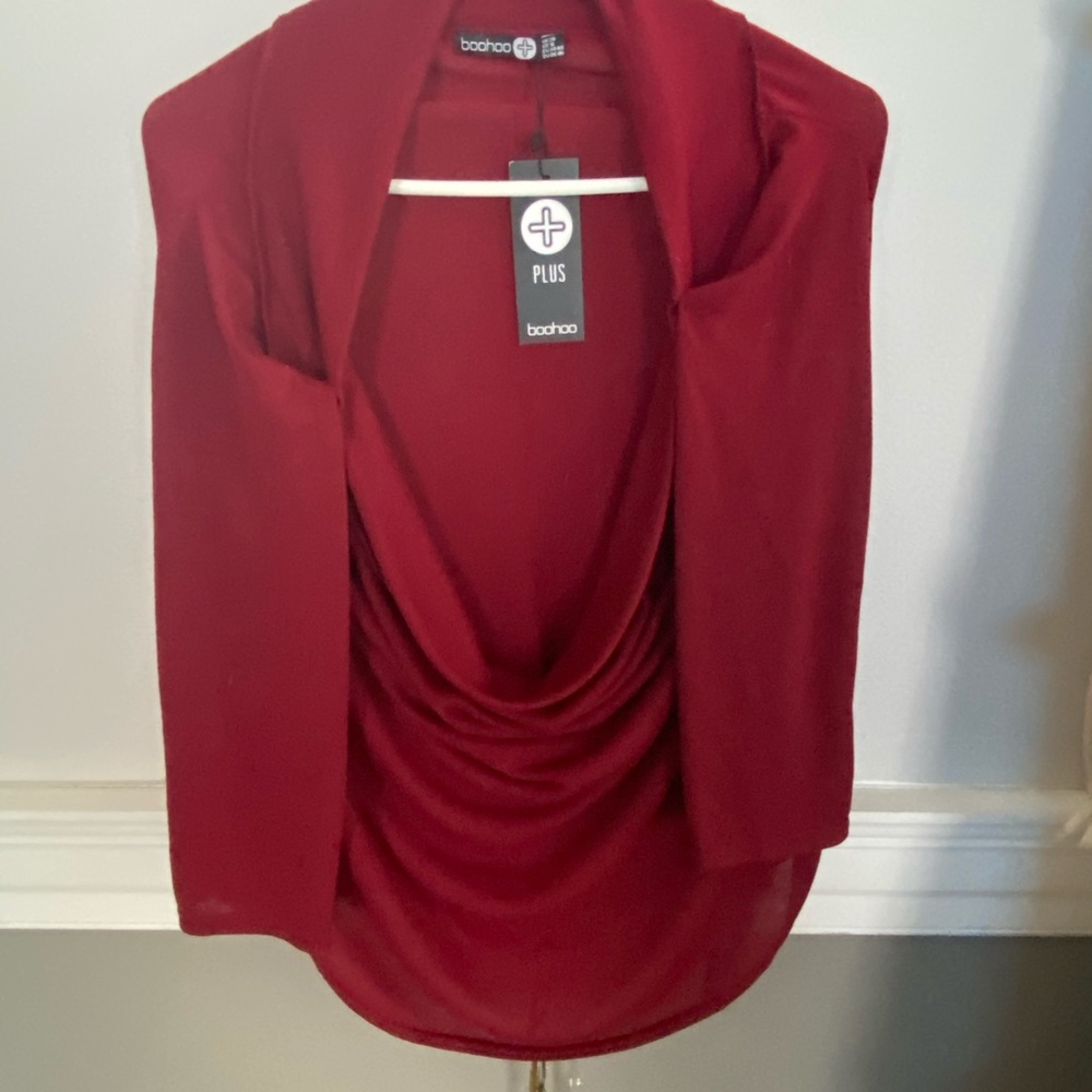 Red off the shoulder long sleeve sweater